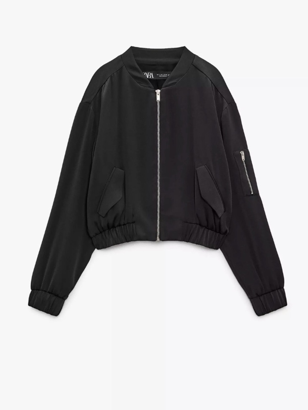 Zara Black Sateen Bomber Lightweight Jacket
